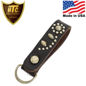 HTC(Hollywood Trading Company) D-Ring Key Holder #32 Studs D-リング キーホルダー ブラックレザーxシルバースタッズ｜threewoodjapan