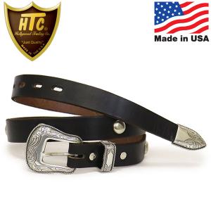 HTC(Hollywood Trading Company) Belt #Western Round Studs 60 1.00インチ ベルト ブラックレザーxシルバースタッズ｜threewoodjapan