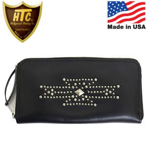 HTC(Hollywood Trading Company) T-1 Zipper Wallet #Southwest ジッパー ロングウォレット ブラックレザーxシルバースタッズ｜threewoodjapan