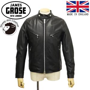 JAMES GROSE (ジェームスグロース) MEN'S CLUBMAN JACKET NEW SHEEP メンズ クラブマンジャケット ニューシープスキン BLACK JG038｜threewoodjapan