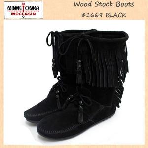 sale セール MINNETONKA(ミネトンカ)Wood Stock Fringe(ウッドストックフリンジ)#1669 BLACK SUEDE レディース MT181｜threewoodjapan