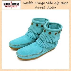 sale MINNETONKA(ミネトンカ)Double Fringe Side Zip Boot(ダブルフリンジ サイドジップブーツ)#694S AQUA レディース MT145｜threewoodjapan