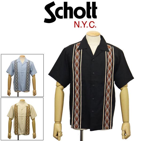 Schott (ショット) 3123014 LINE 2TONE S/S SHIRT ライン2トーン...