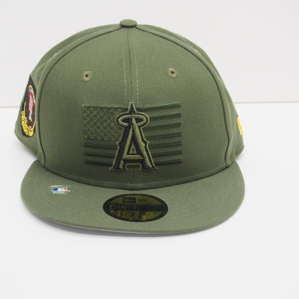 NEWERA エンゼルス 軍隊記念 BB CAP タグ付き ニューオリーブ 帽子 中古 ∴WC217