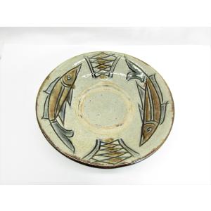 宮城須美子 やちむん 魚紋 器 皿 そば器 琉球 ∠UK1982 : スリフト