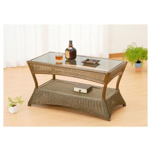 今枝商店 ラタンテーブル 円形 ガラス天板 棚付 籐家具 直径60cm