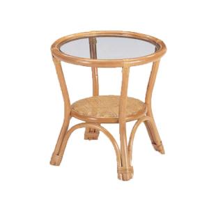 今枝商店 ラタンテーブル 直径60cm 円形 ガラス天板 棚付 籐家具