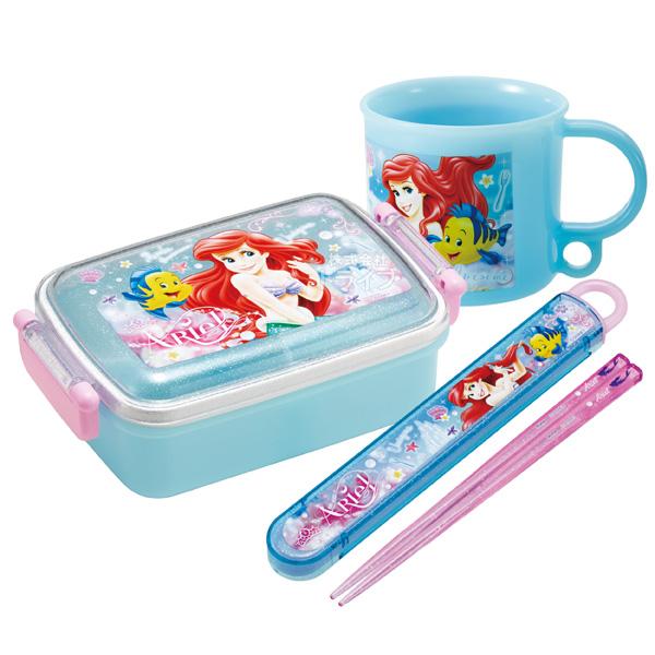 リトルマーメイド アリエル 抗菌 角型お弁当箱 450ml 箸＆箸箱 コップセット