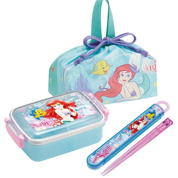リトルマーメイド アリエル 抗菌 角型お弁当箱 450ml 箸＆箸箱 巾着セット