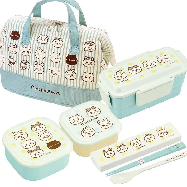 ちいかわ ストライプ お買得４点セット ２段 お弁当箱 600ml コンビ シール容器2P がま口ラ...