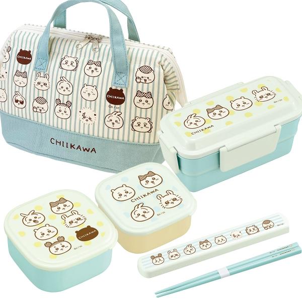 ちいかわ ストライプ お買得４点セット ２段 お弁当箱 600ml 箸＆箸箱 19.5cm シール容...