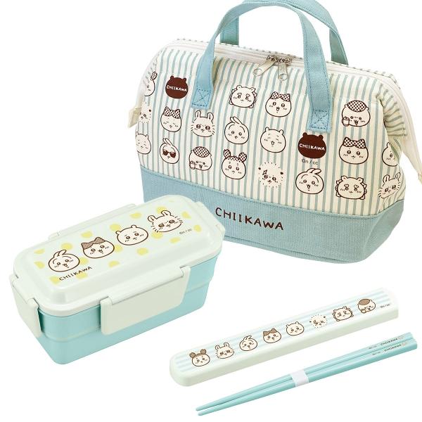 ちいかわ ストライプ ２段 お弁当箱 600ml 箸＆箸箱 19.5cm がま口ランチバッグ セット