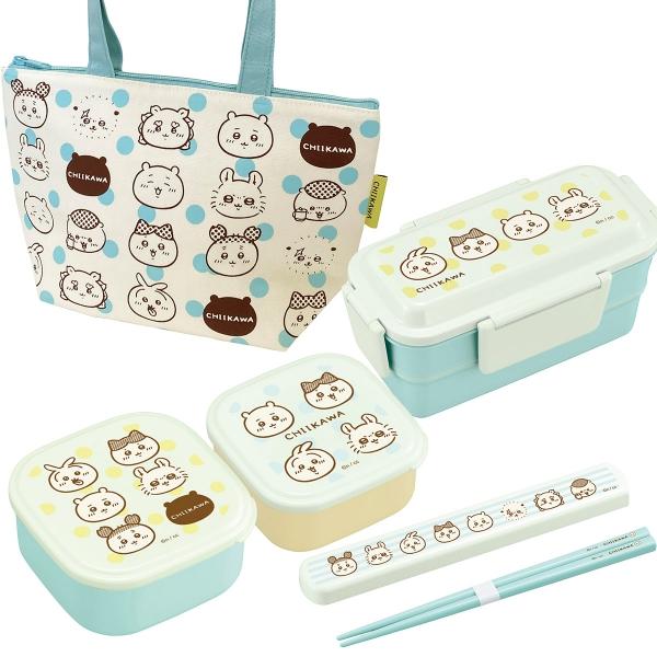 ちいかわ ストライプ お買得４点セット ２段 お弁当箱 600ml 箸＆箸箱 19.5cm シール容...
