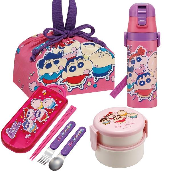 クレヨンしんちゃん 25 お買得４点セット 丸型ランチボックス2段 フォーク付 トリオ 巾着 水筒