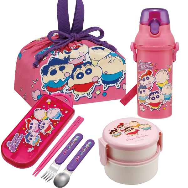 クレヨンしんちゃん 25 お買得４点セット 抗菌 丸型ランチボックス2段 フォーク付 トリオ 巾着 ...