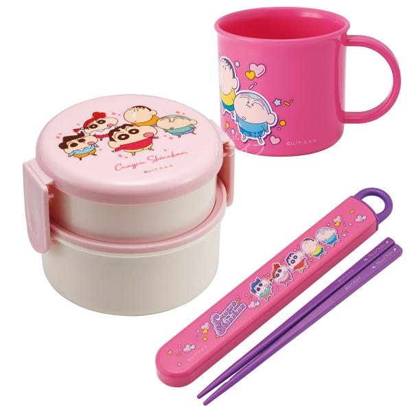 クレヨンしんちゃん 25 抗菌 丸型ランチボックス2段 箸＆箸箱 コップセット