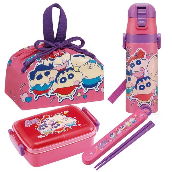 クレヨンしんちゃん 25 お買得４点セット 抗菌 角型お弁当箱 450ml 箸＆箸箱 巾着 水筒