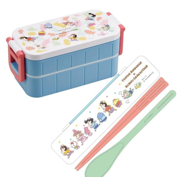 クレヨンしんちゃん × サンリオ 抗菌 ４点ロック 箸付お弁当箱 ２段 コンビ セット
