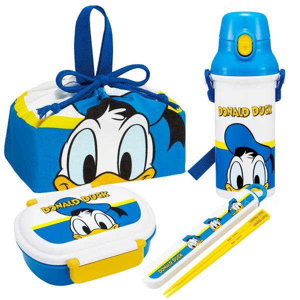 ドナルドダック お買得４点セット 抗菌 お弁当箱 中子付 360ml 箸＆箸箱 巾着 プラ水筒