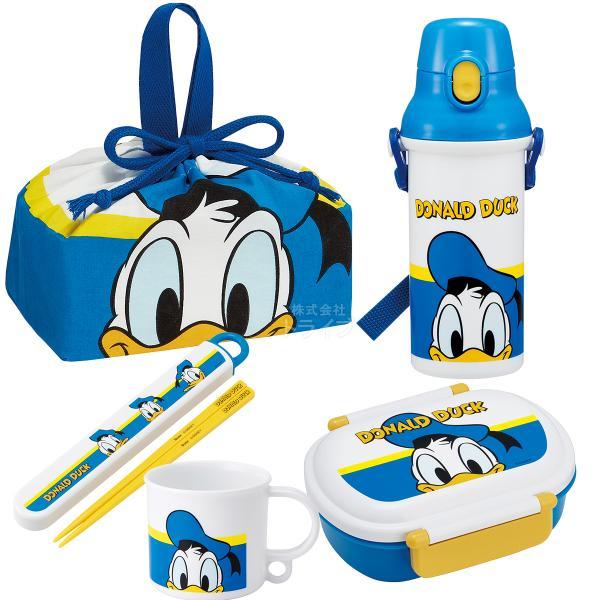 ドナルドダック お買得５点セット 抗菌 お弁当箱 中子付 360ml 箸＆箸箱 コップ プラ水筒 巾...