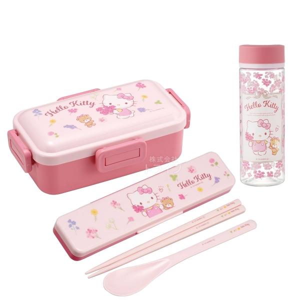ハローキティ フラワーリース 抗菌 ４点ロックお弁当箱 コンビ クリアボトル400ml セット