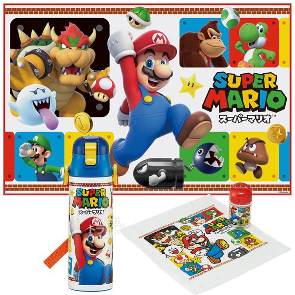 スーパーマリオ ステンレスボトル580ml 抗菌おしぼり レジャーシート ３点セット