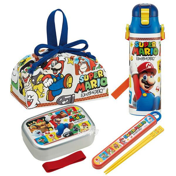 スーパーマリオ お買得４点セット アルミお弁当箱 370ml 箸＆箸箱 巾着 水筒580ml