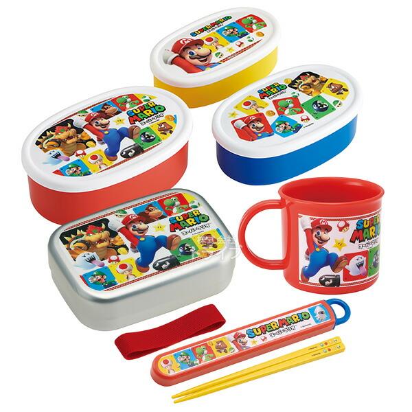 スーパーマリオ お買得４点セット 抗菌 アルミお弁当箱 370ml 箸＆箸箱 コップ シール容器３個...
