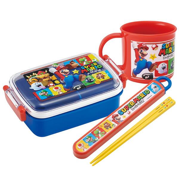 スーパーマリオ 抗菌 角型お弁当箱 450ml 箸＆箸箱 コップセット