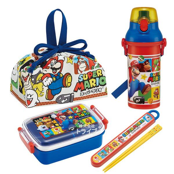 スーパーマリオ お買得４点セット 抗菌 角型お弁当箱 450ml 箸＆箸箱 巾着 プラ水筒