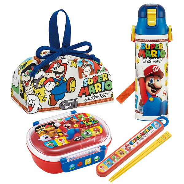 スーパーマリオ お買得４点セット 抗菌 お弁当箱 中子付 360ml 箸＆箸箱 巾着 水筒580ml