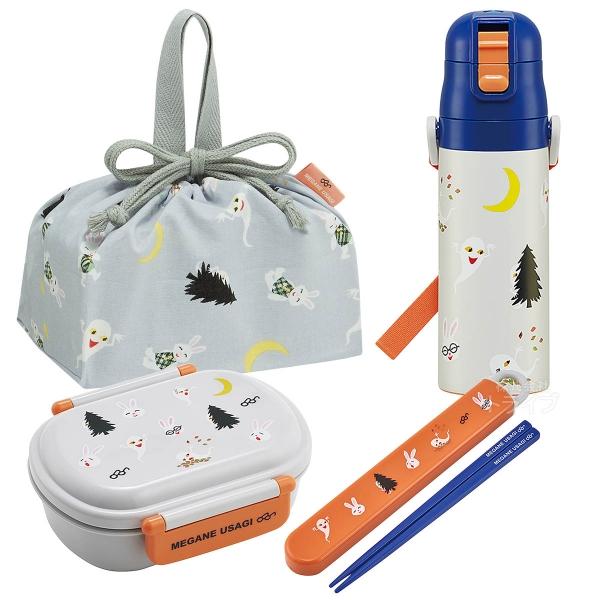 めがねうさぎ お買得４点セット 抗菌 お弁当箱 中子付 360ml 箸＆箸箱 巾着 水筒