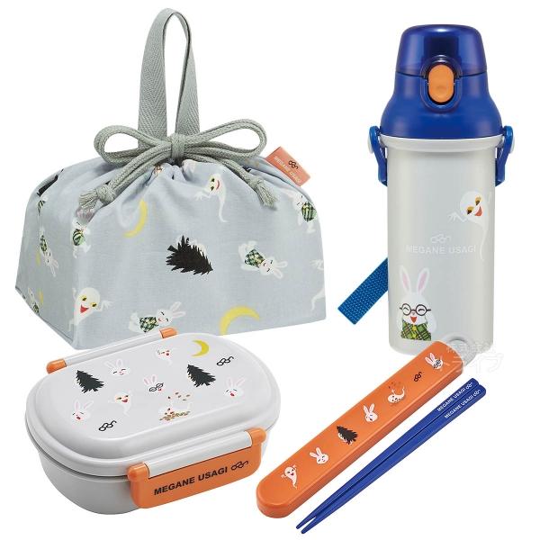 めがねうさぎ お買得４点セット 抗菌 お弁当箱 中子付 360ml 箸＆箸箱 巾着 プラ水筒
