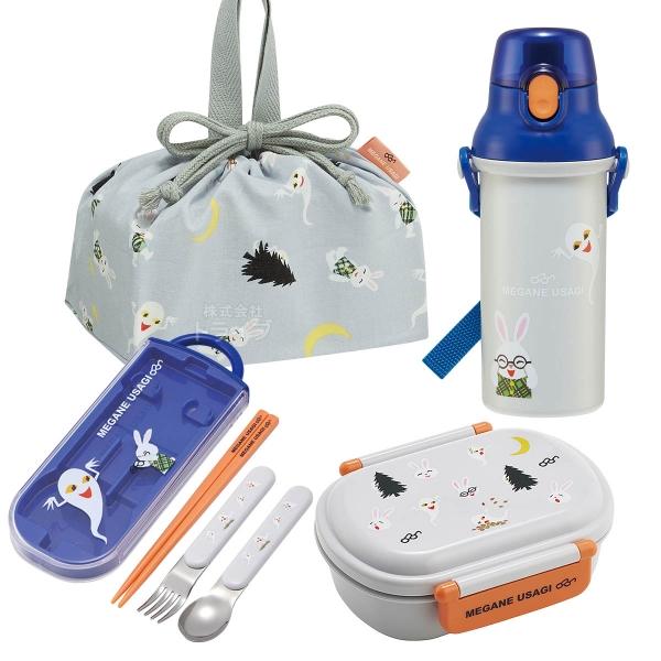 めがねうさぎ お買得４点セット 抗菌 お弁当箱 中子付 360ml トリオ 巾着 プラ水筒