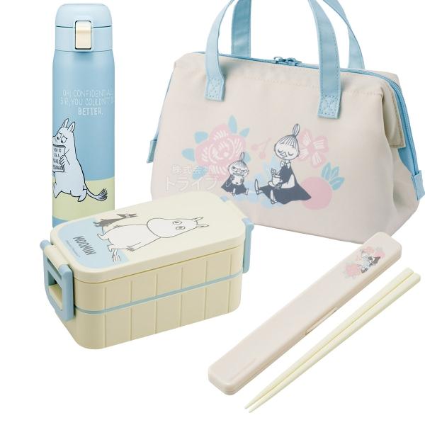 ムーミン お買得４点セット 抗菌 箸付お弁当箱650ml ２段 箸＆箸箱 がま口型ランチバッグ 水筒...