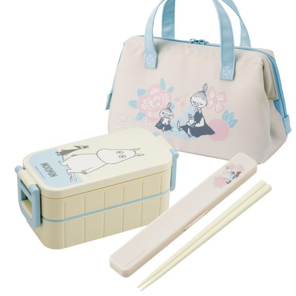 ムーミン 抗菌 箸付お弁当箱650ml ２段 箸＆箸箱 がま口型ランチバッグ セット