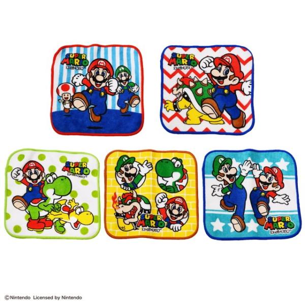 1月上旬入荷予定 ミニタオル5絵柄組 スーパーマリオ マリオワールド ネコポス対応品 724028