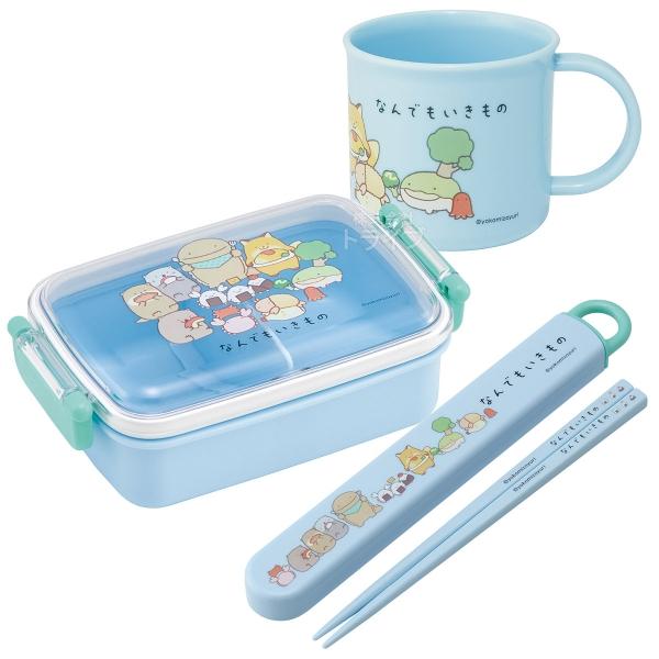 なんでもいきもの 抗菌 角型お弁当箱 450ml 箸＆箸箱 コップセット