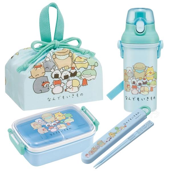 なんでもいきもの お買得４点セット 抗菌 角型お弁当箱 450ml 箸＆箸箱 巾着 プラ水筒