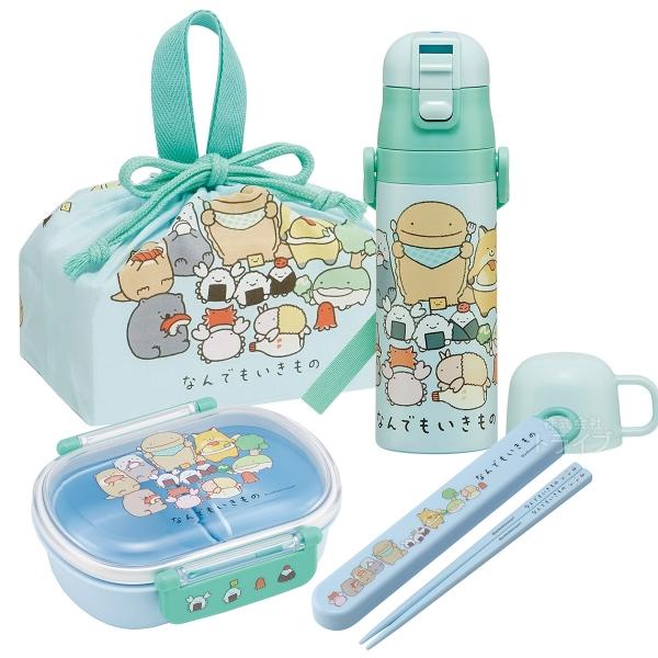 なんでもいきもの お買得４点セット 抗菌 お弁当箱 中子付 360ml 箸＆箸箱 巾着 2WAY水筒