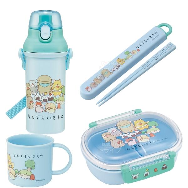 なんでもいきもの お買得４点セット 抗菌 お弁当箱 中子付 360ml 箸＆箸箱 コップ プラ水筒