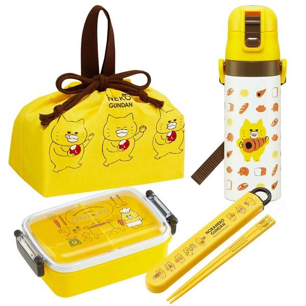 ノラネコぐんだん お買得４点セット 抗菌 角型お弁当箱 450ml 箸＆箸箱 巾着 水筒