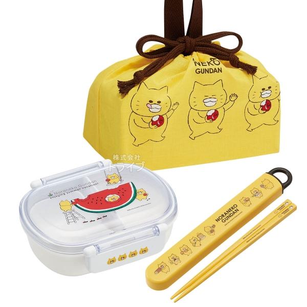 ノラネコぐんだん 抗菌 お弁当箱 中子付 360ml 箸＆箸箱 巾着セット
