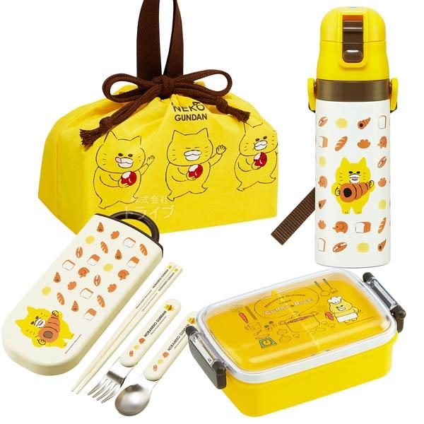 ノラネコぐんだん お買得４点セット 抗菌 角型お弁当箱 450ml トリオ 巾着 水筒