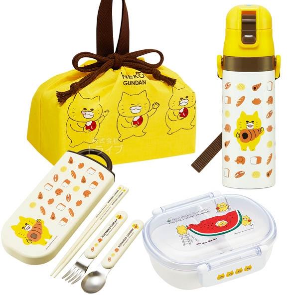 ノラネコぐんだん お買得４点セット 抗菌 お弁当箱 中子付 360ml トリオ 巾着 水筒