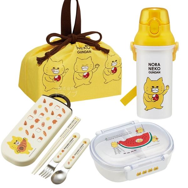 ノラネコぐんだん お買得４点セット 抗菌 お弁当箱 中子付 360ml トリオ 巾着 プラ水筒