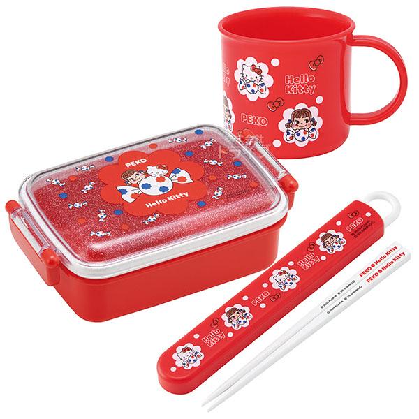 ペコちゃん キティ コラボ 抗菌 角型お弁当箱 450ml 箸＆箸箱 コップセット