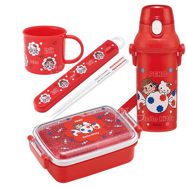 ペコちゃん キティ コラボ お買得４点セット 抗菌 角型お弁当箱 450ml 箸＆箸箱 コップ プラ...