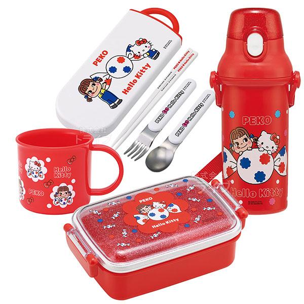 ペコちゃん キティ コラボ お買得４点セット 抗菌 角型お弁当箱 450ml トリオ コップ プラ水...