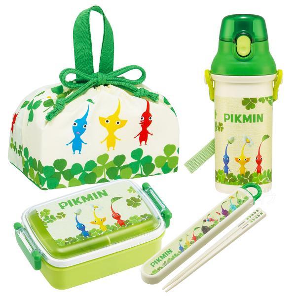 ピクミン お買得４点セット 抗菌 角型お弁当箱 450ml 箸＆箸箱 巾着 プラ水筒
